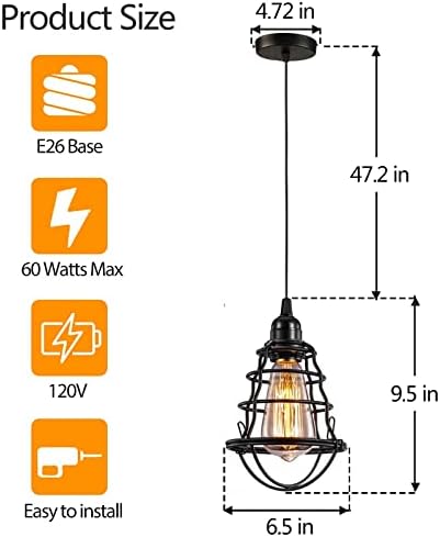 INNOCCY 2 Pack Industrial Pendant Light, E26 E27 Base