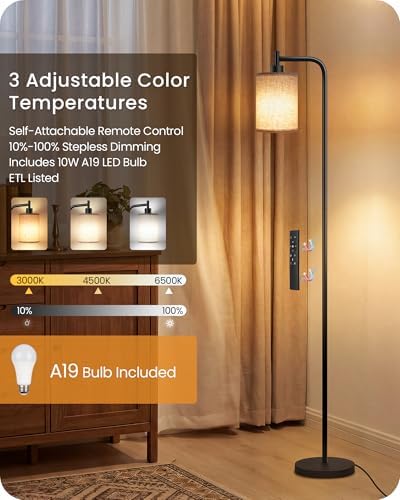 Dimmable Floor Lamp with Remote, 10W Bulb
