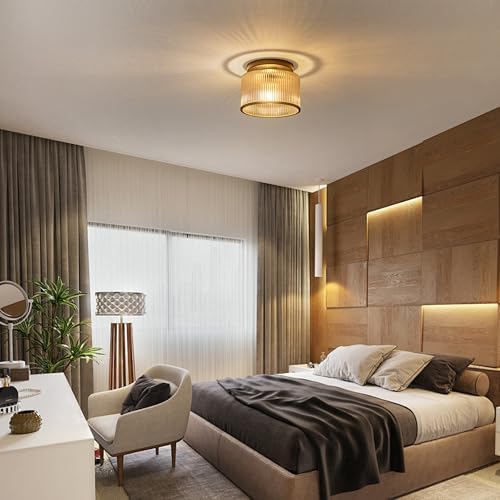 Zlepmlla Clear Ribbed Glass Semi Flush Mount Ceiling Light