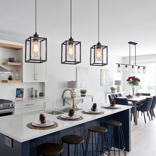 Black Industrial Pendant Light, Clear Glass Shade