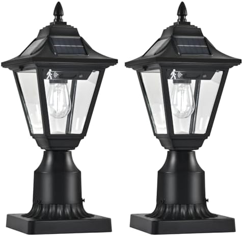 Solar Motion Sensor Post Lights, 2 Pack, Cool White