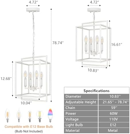 4-Light Antique White Farmhouse Chandelier