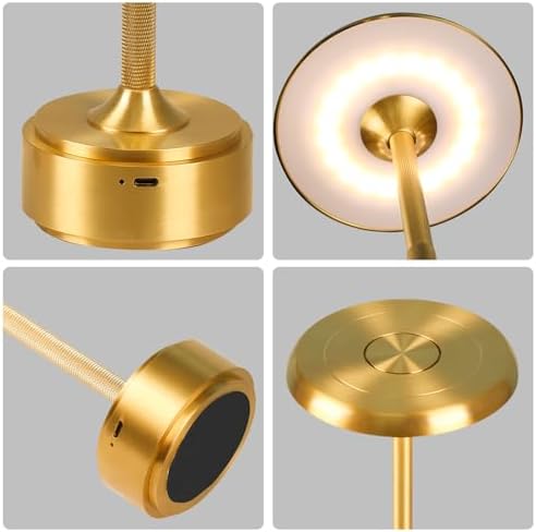Cordless Rechargeable Metal Table Lamp, 3-Color Dimming