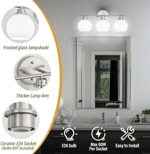 Brushed Nickel 3-Light Bathroom Vanity Light