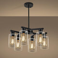 6-Light Black Farmhouse Chandelier, Clear Glass Shade