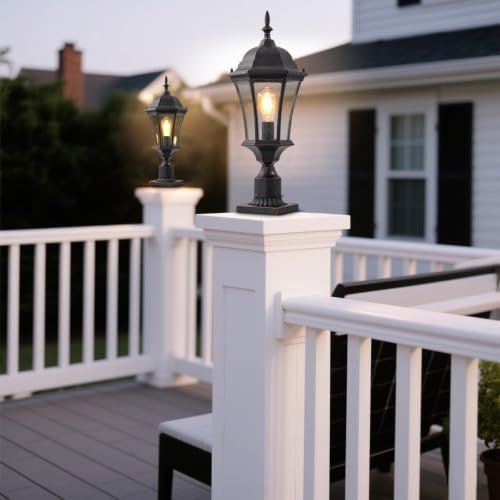 24 Inch Large Dusk to Dawn Outdoor Post Lights Aluminum Black Exterior