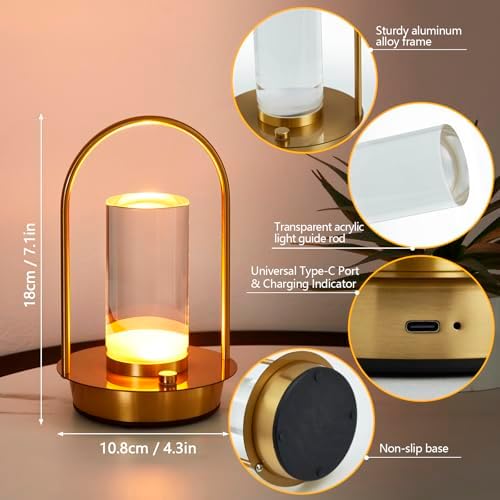 Rechargeable Cordless Touch Table Lamp, Gold