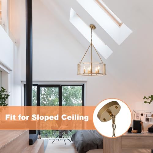 Gold Glass Drum Chandelier for Dining Room