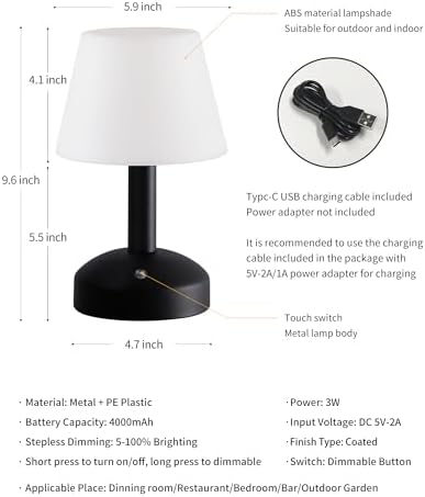 KDG Black Cordless Table Lamp