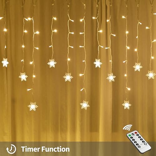 13ft 96 LED Snowflake Window Curtain Lights, Warm White