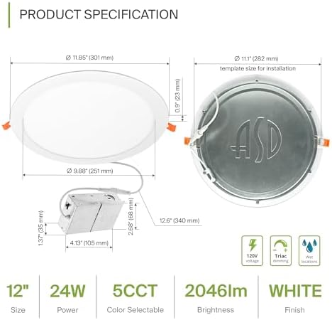 ASD 4 Pack 11/12 Inch LED Recessed Lighting