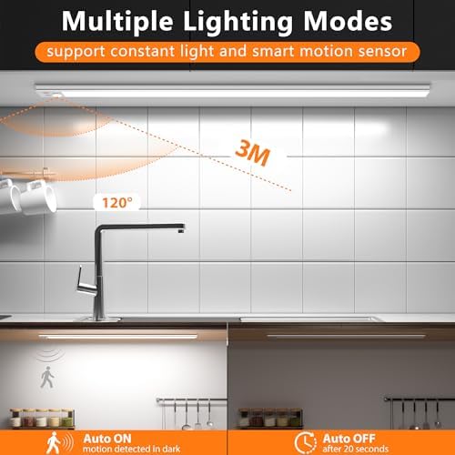 24IN Ultra Long Slim Under Cabinet Lighting, 106 LED 5000mAh 3 Color