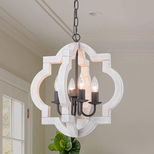 16" Distressed White Wood Farmhouse Chandelier
