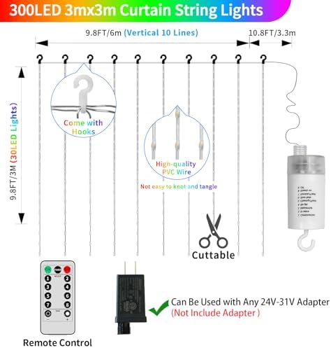 Multicolor Curtain Lights, 10x10ft