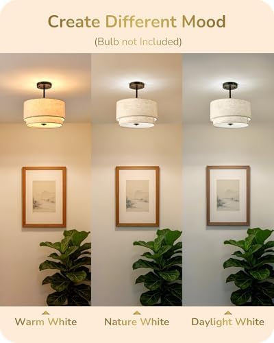 EDISHINE 12.6 Inch Matte Black Semi Flush Mount Ceiling Light