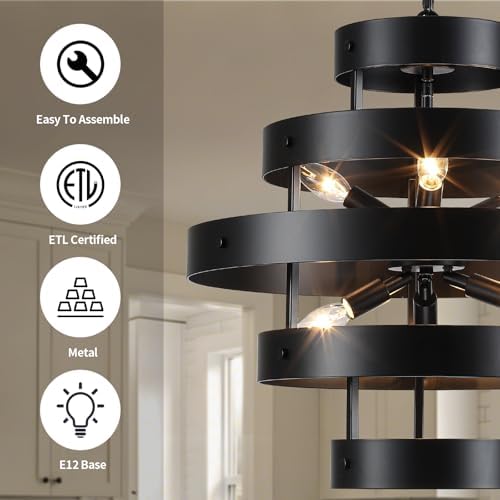 6-Light Black Industrial Farmhouse Chandelier