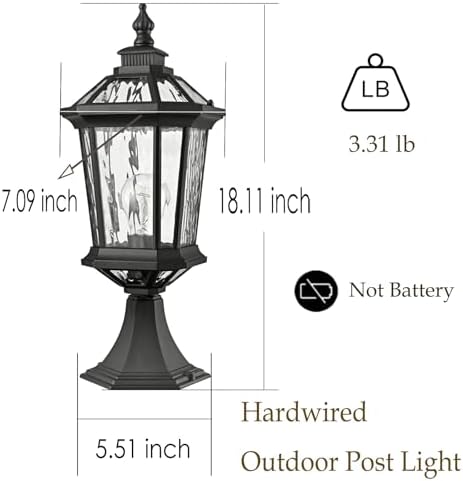 Waterproof Outdoor Post Light with Water Ripple Glass