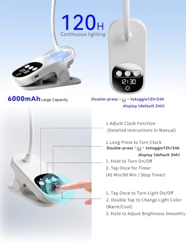 6000mAh Rechargeable Wireless Clip-On Reading Lamp