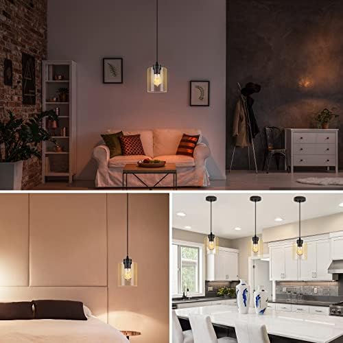 BoostArea Modern Pendant Light, Black, Clear Glass Shade