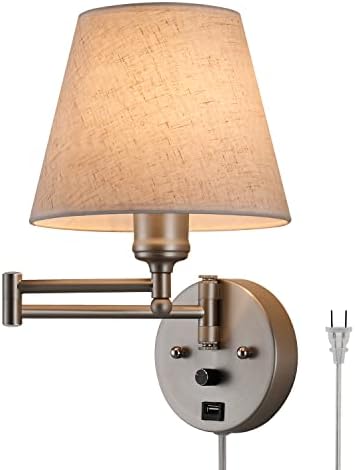 Plug-in Dimmable Swing Arm Wall Sconce, Satin Nickel