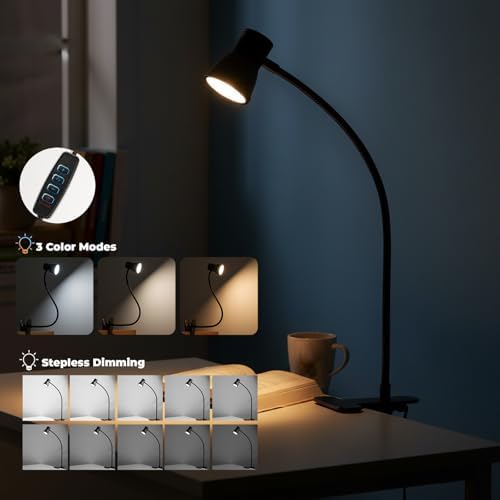 Clip-On Desk Lamp, 3 Color Modes, Black-Small