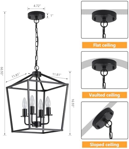 AMZASA Black Industrial 4-Light Lantern Chandelier