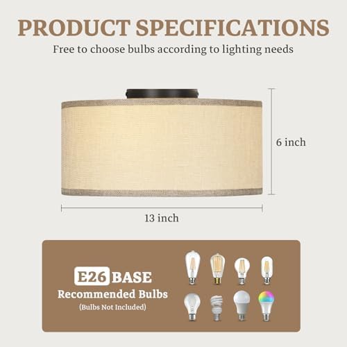 13 Inch Burlap Linen Flush Mount Ceiling Light