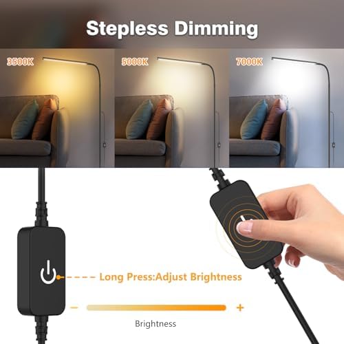 15W Floor Lamp with Touch Control, 3500K-7000K