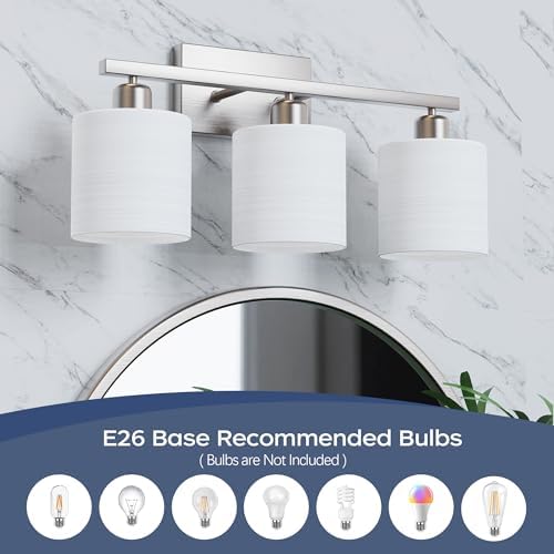 PARTPHONER 3-Light Bathroom Vanity Light, Brushed Nickel