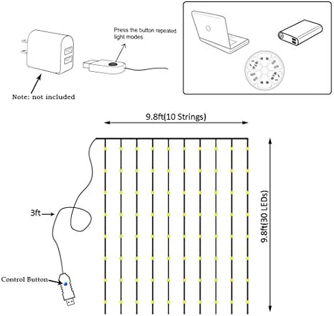 300 LED Curtain Christmas String Lights, 9.8 x 9.8 FT
