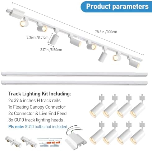 8-Light LED Track Lighting Kit with 6.6FT H Rails