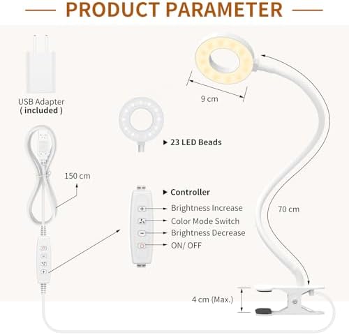 iZELL Reading Light, USB Clamp Lamp for Child Reading Book in Bed at