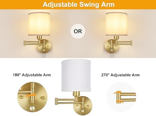 Gold Swing Arm Wall Sconces, Set of Two