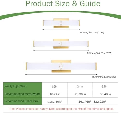 16 Inch 20W Gold Bathroom Vanity Light