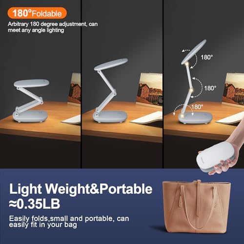 Akejrym White Foldable Rechargeable Desk Lamp