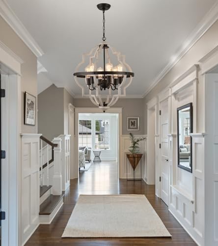 MEIXISUE 6-Light Farmhouse Rustic Chandelier, ORB+Oak Finish