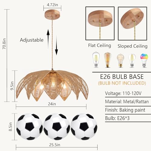 3-Light 24" Rattan Chandelier