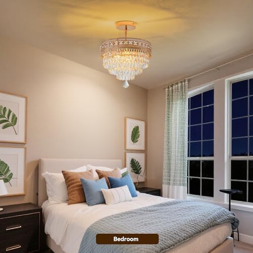Modern Crystal Flush Mount Chandelier, 4-Layer K9 Crystal