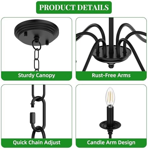 Phaosio Black 6-Light Farmhouse Candle Chandelier