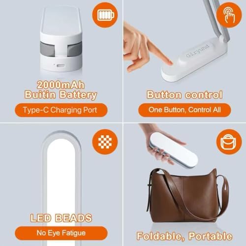 Giryuhd Foldable Rechargeable LED Desk Lamp, White