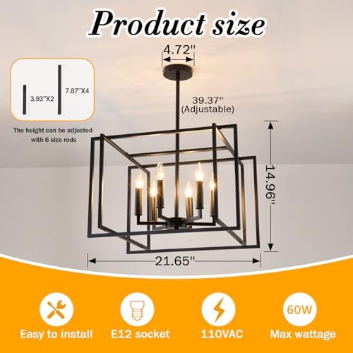 UOFUS 6-Light Black Farmhouse Chandelier