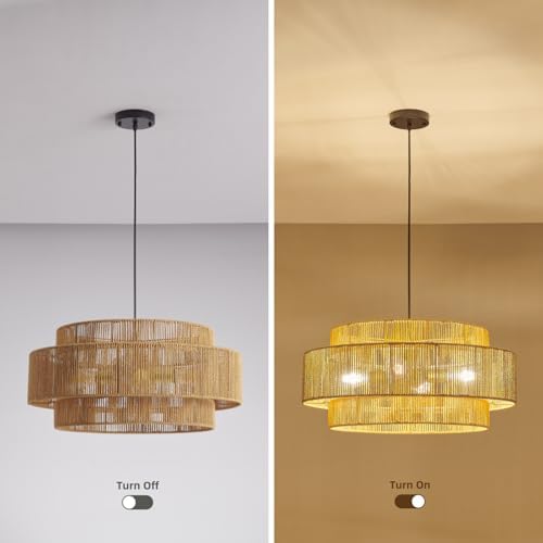 3-Tier Large Rattan Chandelier, 23.6in