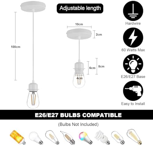 2 Pack Vintage E27 Pendant Light Kit