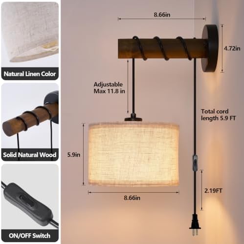 XSDeTu Plug-in Wall Sconces Set of 2