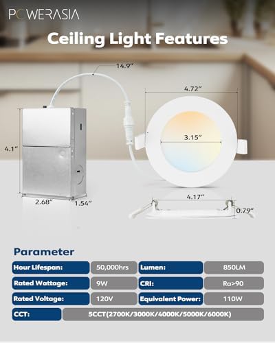 POWERASIA 12 Pack 4 Inch Canless LED Recessed Lighting