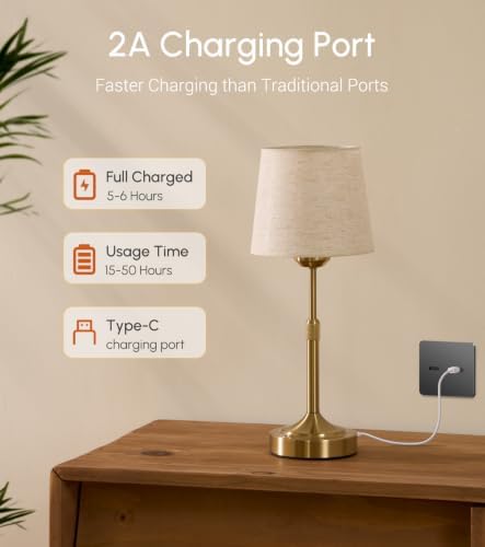 2 Pack Rechargeable Cordless Table Lamps, Gold