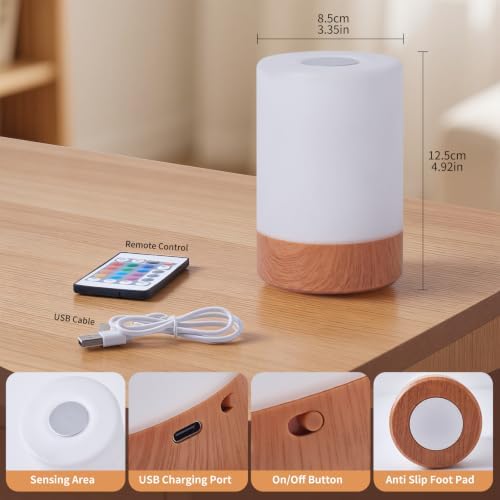 Touch Bedside Table Lamp, Remote-Control Dimmable RGB Light