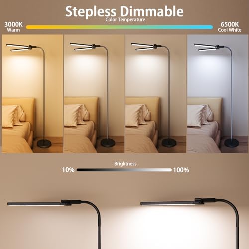 SIBRILLE 24W Dual-Head LED Floor Lamp, Dimmable Remote