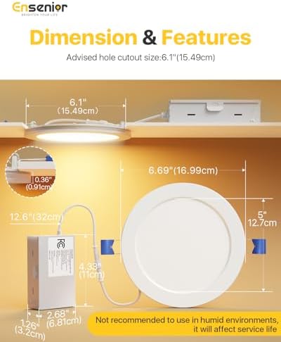 Ensenior 20 Pack 6 Inch LED Recessed Ceiling Light