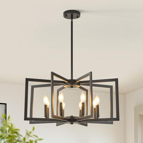 Klgxnrd 8-Light Black Geometric Farmhouse Chandelier